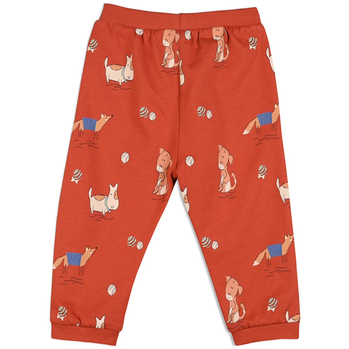 Boys Cotton Pack Of 2 Animal Printed & Solid Knit Bottoms - Olive & Rust