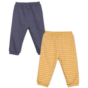 Boys Cotton Pack Of 2 Striped & Solid Knit Bottoms - Navy Blue & Mustard