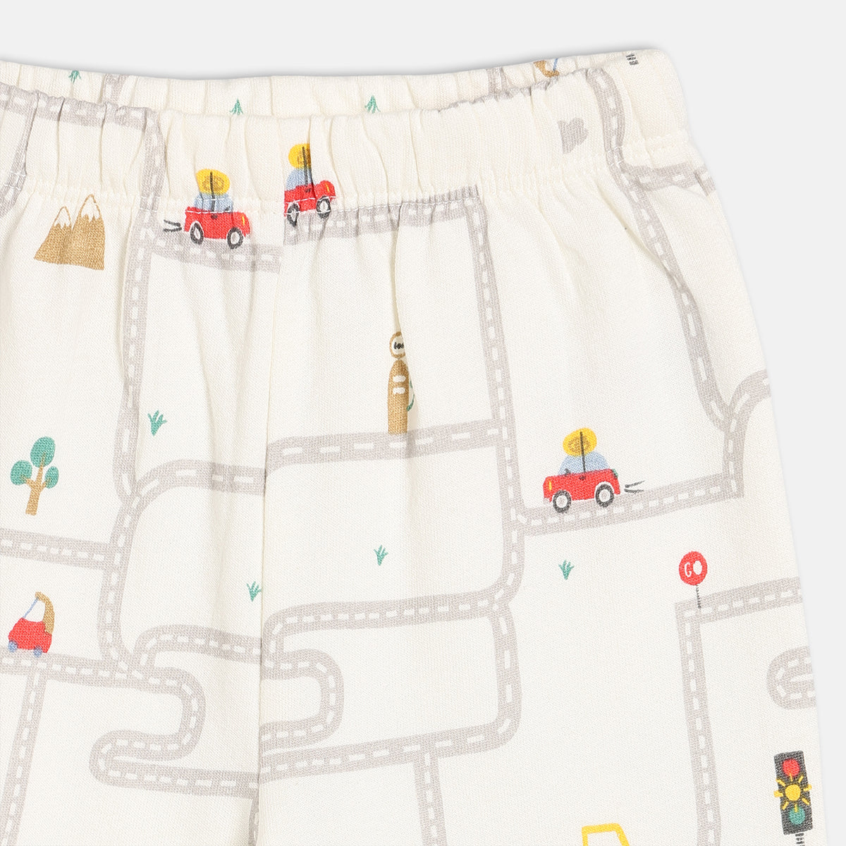 Boys Cotton Pack Of 2 Car Printed & Solid Knit Bottoms - White & Brown