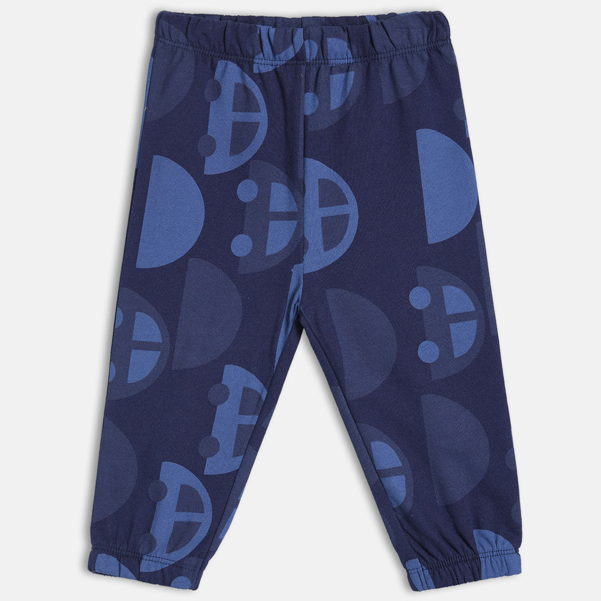 Boys Cotton Pack Of 2 Car Printed & Solid Knit Bottoms - Navy Blue & Mint Green