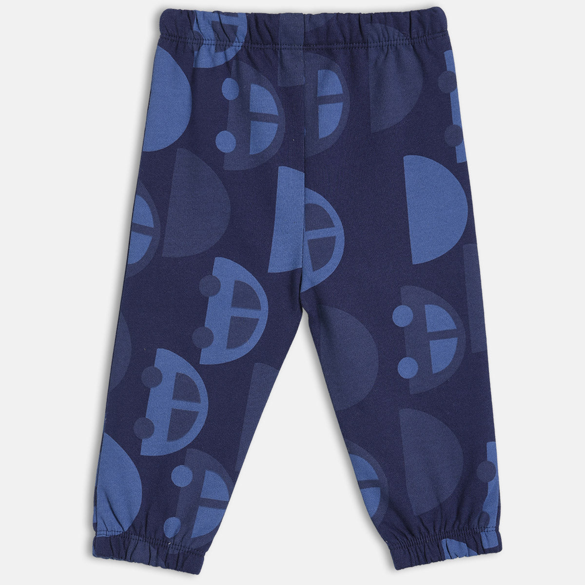 Boys Cotton Pack Of 2 Car Printed & Solid Knit Bottoms - Navy Blue & Mint Green