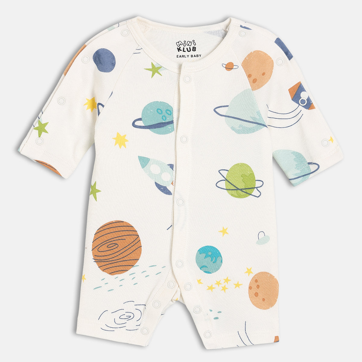 Boys Cotton Pack Of 2 Full Sleeves Planets Printed Rompers - White & Blue