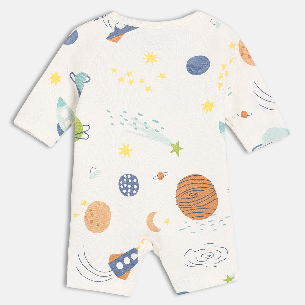 Boys Cotton Pack Of 2 Full Sleeves Planets Printed Rompers - White & Blue
