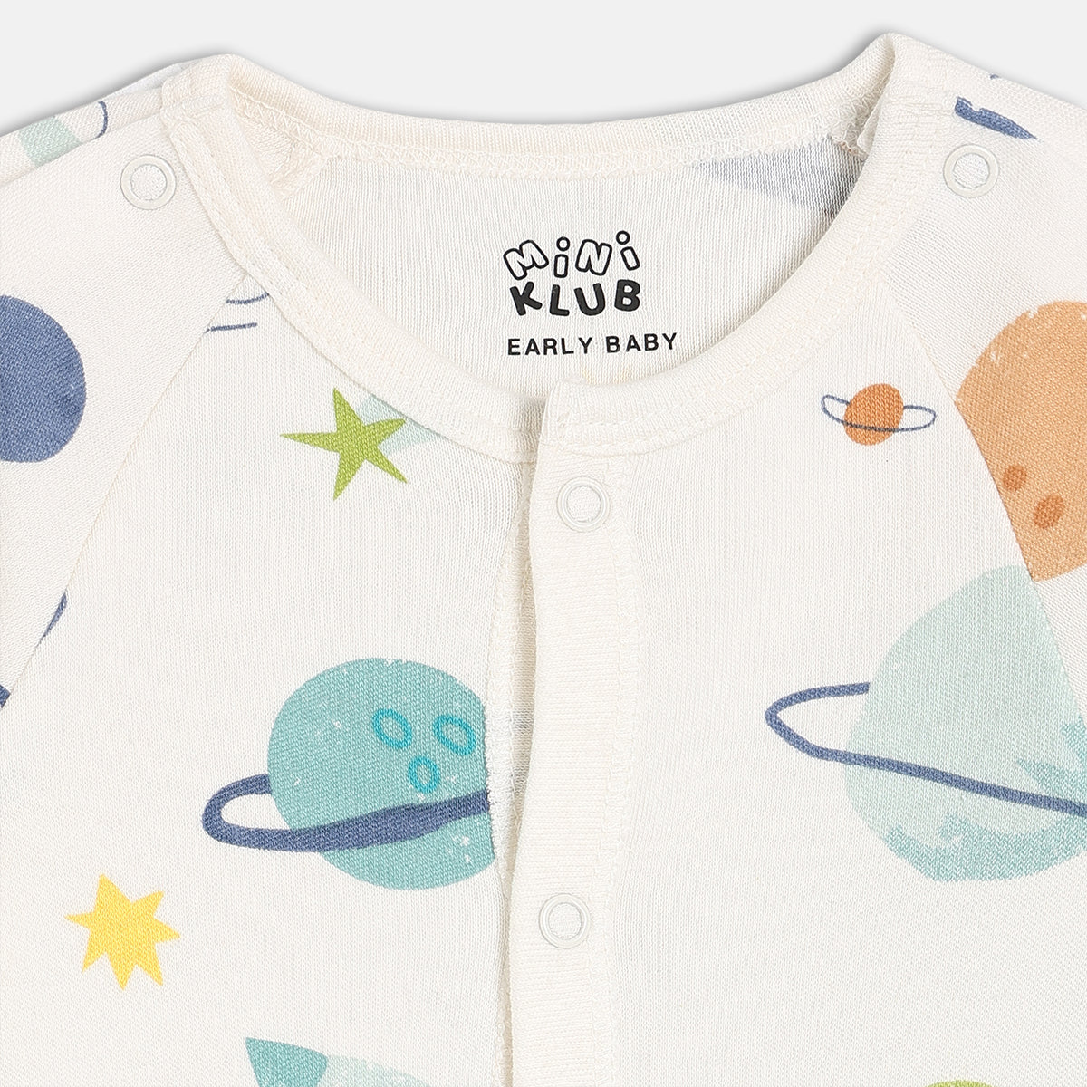 Boys Cotton Pack Of 2 Full Sleeves Planets Printed Rompers - White & Blue