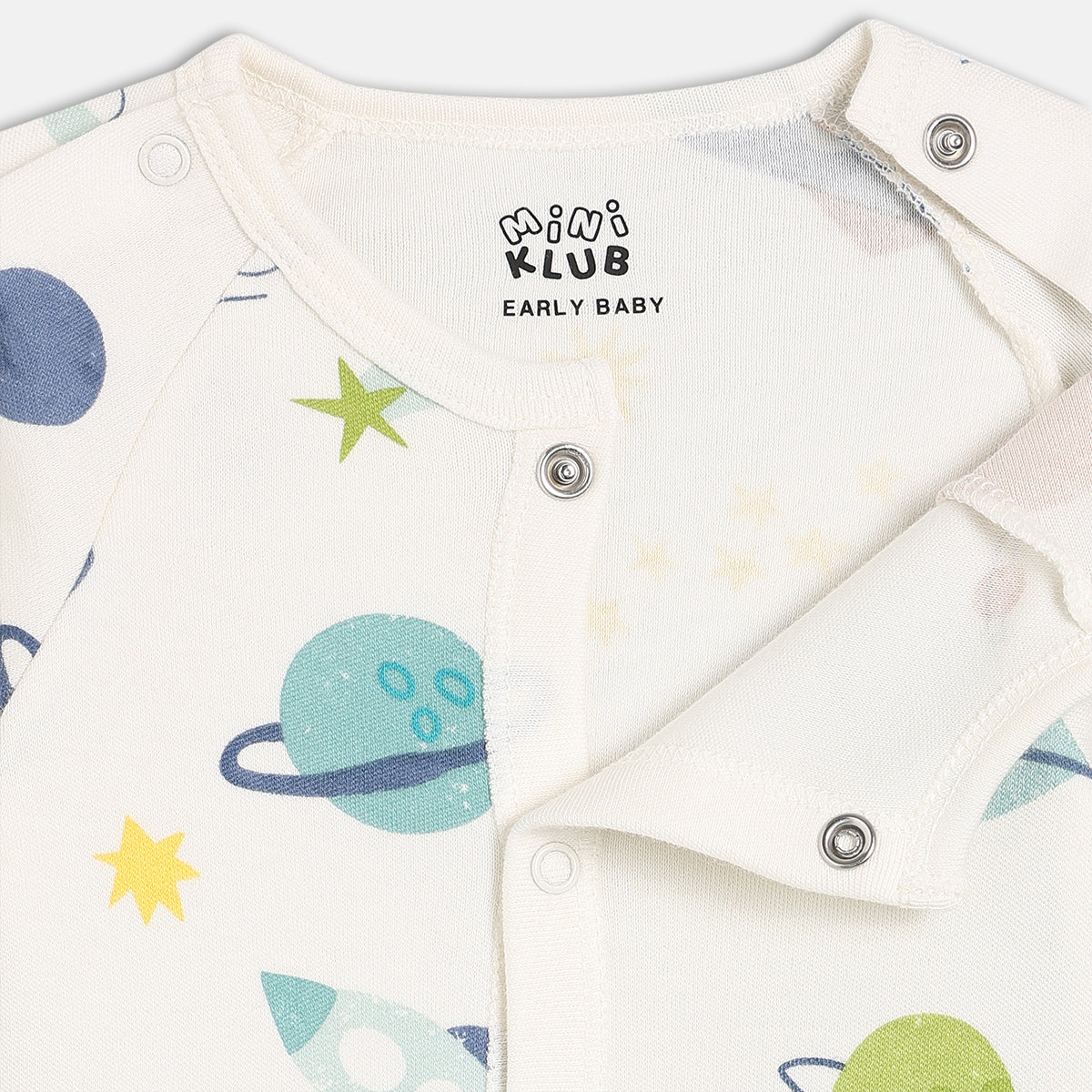 Boys Cotton Pack Of 2 Full Sleeves Planets Printed Rompers - White & Blue