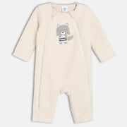 Boys Full Sleeves Animal Embroidered Romper - Beige