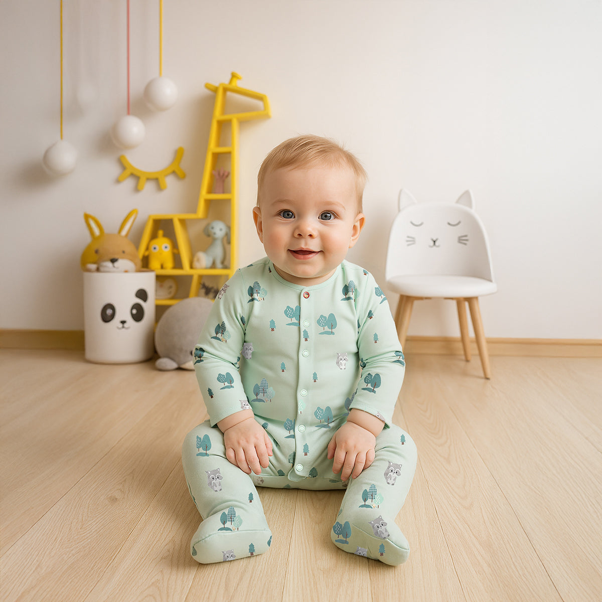 White/Green Newborn Boys Romper