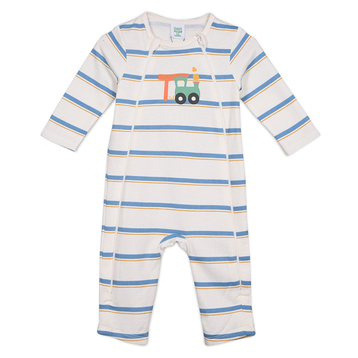 Boys Cotton Pack Of 2 Full Sleeves Car Printed Rompers - White & Navy Blue