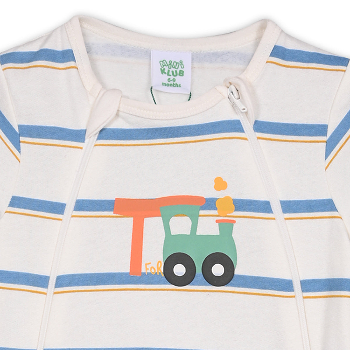 Boys Cotton Pack Of 2 Full Sleeves Car Printed Rompers - White & Navy Blue