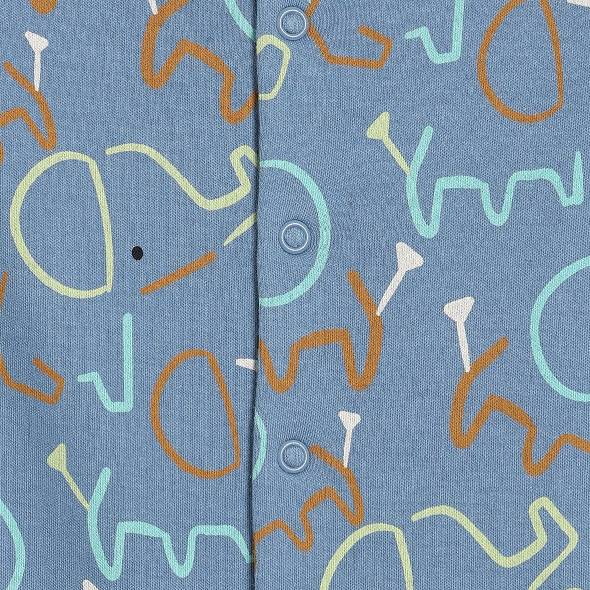 Boys Cotton Pack Of 2 Full Sleeves Animal Printed Sleepsuits- Blue & Green