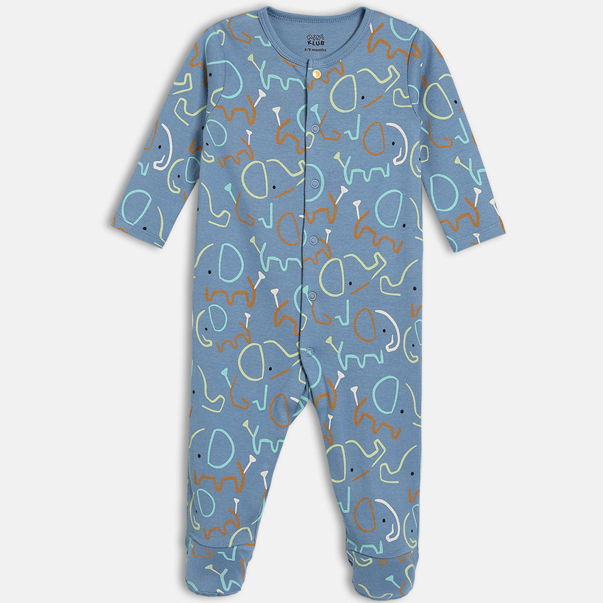 Boys Cotton Pack Of 2 Full Sleeves Animal Printed Sleepsuits- Blue & Green