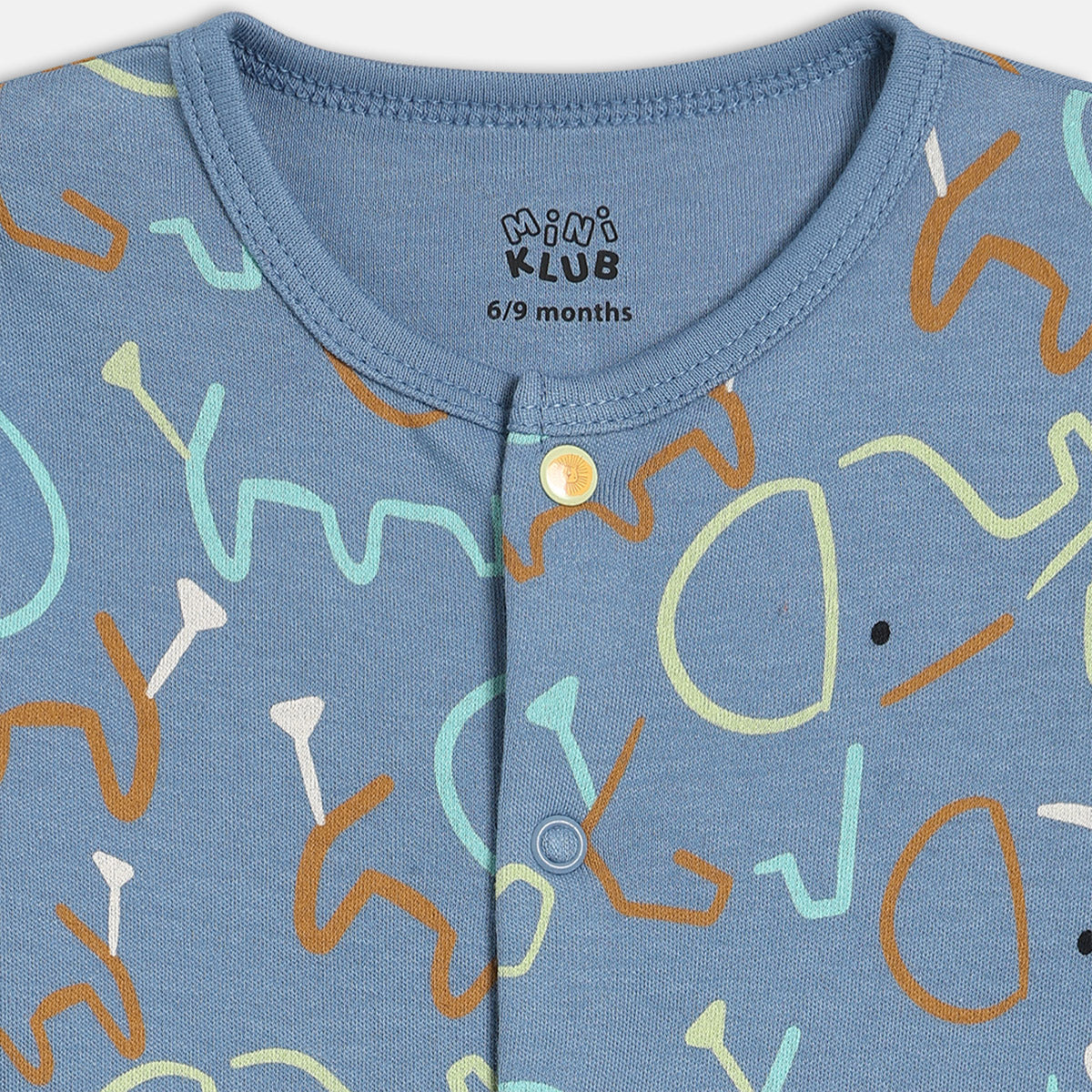 Boys Cotton Pack Of 2 Full Sleeves Animal Printed Sleepsuits- Blue & Green