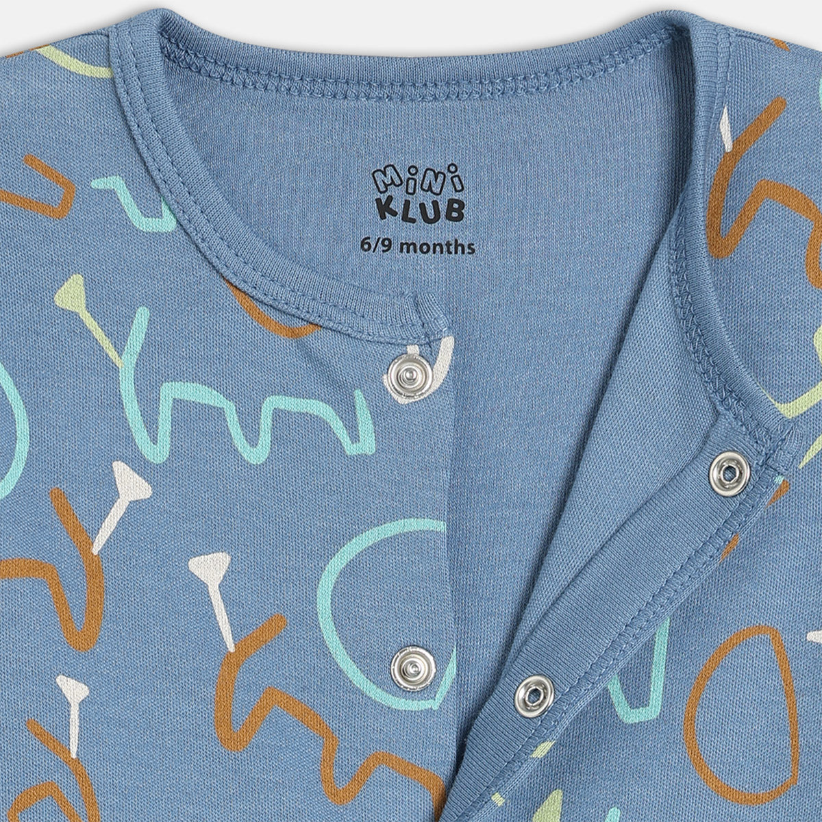 Boys Cotton Pack Of 2 Full Sleeves Animal Printed Sleepsuits- Blue & Green