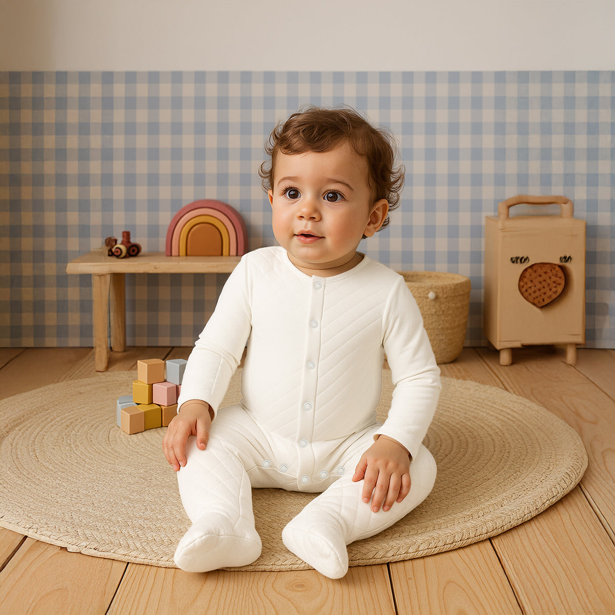 White Newborn Boys Sleep Suit