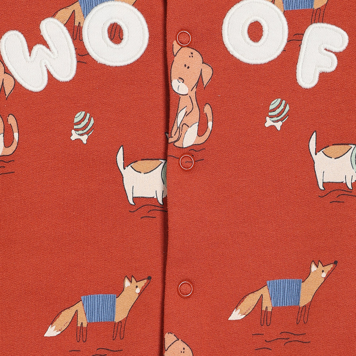 Boys Cotton Full Sleeves Animal Printed Sleepsuit- Rust Orange