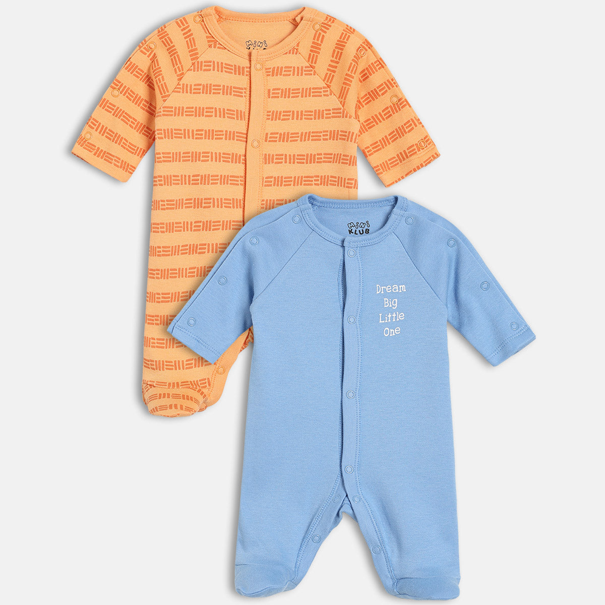 Boys Orange/Blue Front Open Full Sleeve Sleep Suit