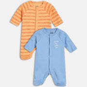 Boys Orange/Blue Front Open Full Sleeve Sleep Suit