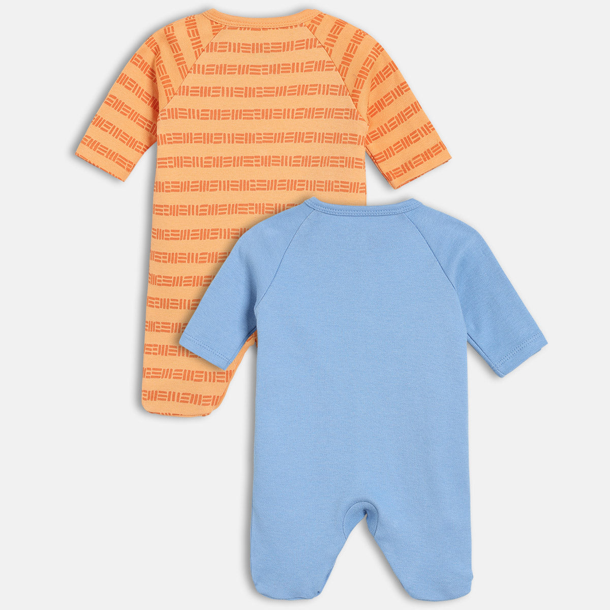 Boys Orange/Blue Front Open Full Sleeve Sleep Suit