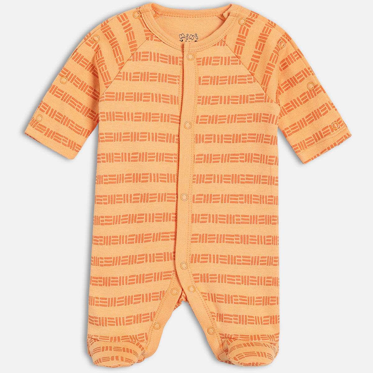 Boys Orange/Blue Front Open Full Sleeve Sleep Suit