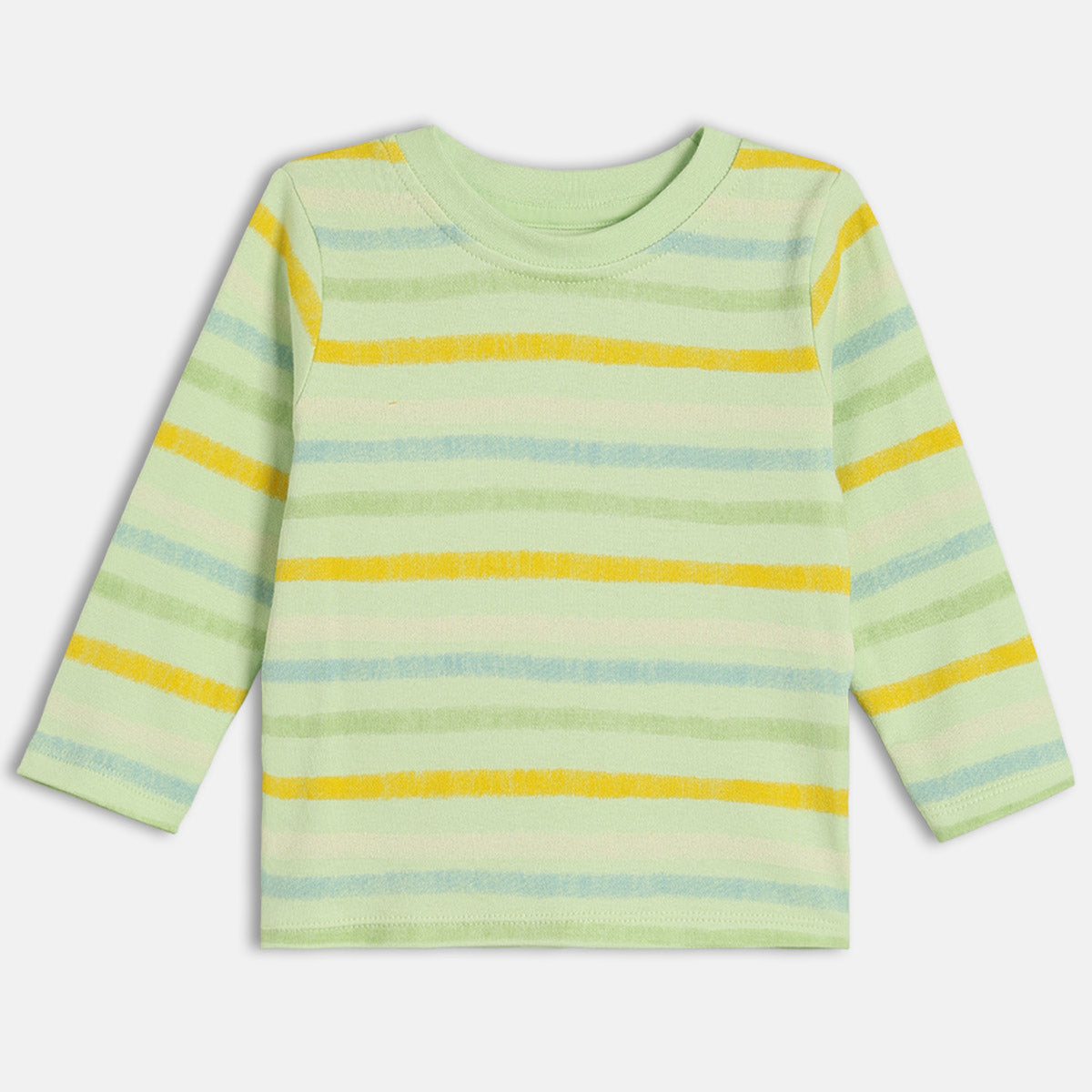 Boys Cotton Pack Of 2 Full Sleeves Animal Printed & Striped T-Shirts - Grey & Green