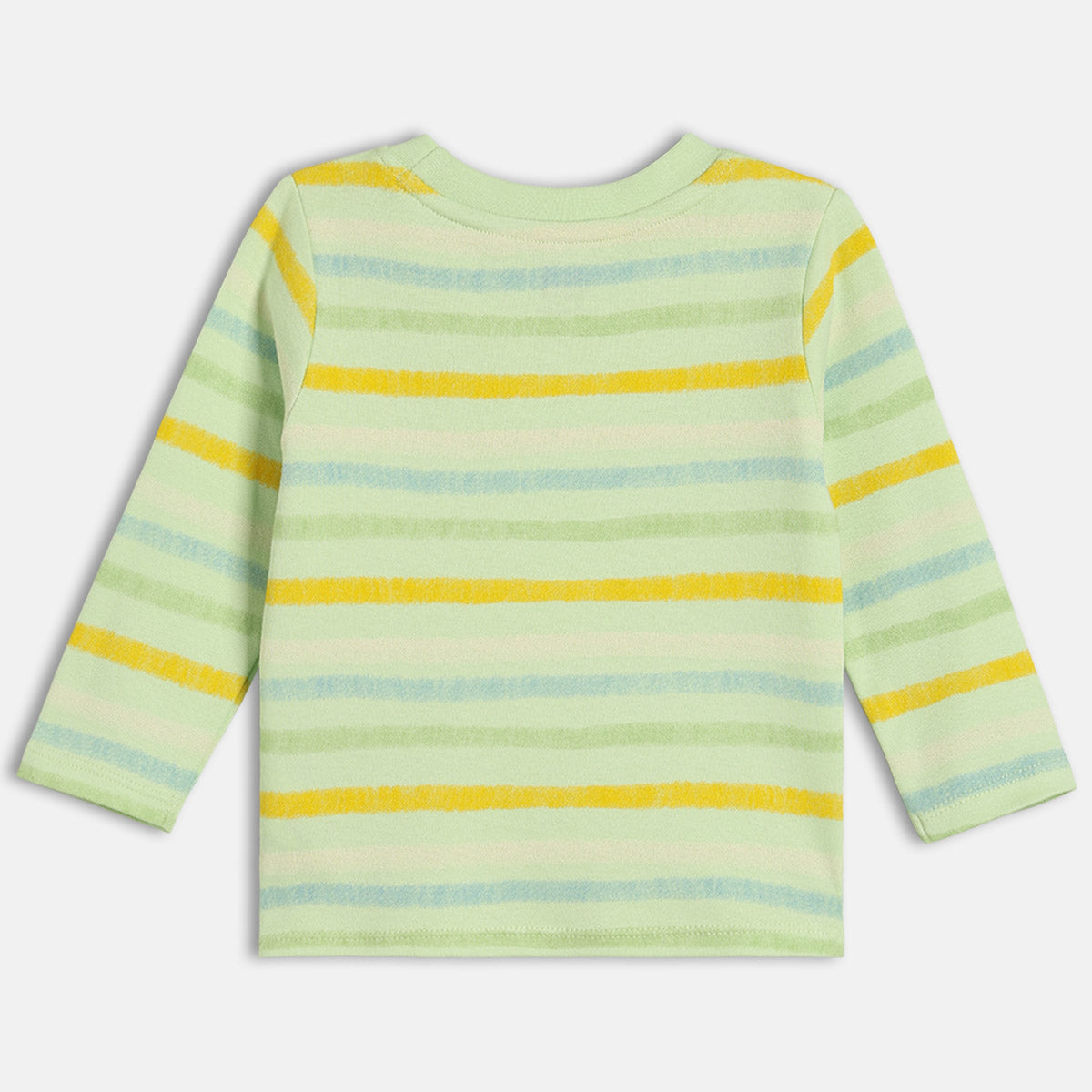 Boys Cotton Pack Of 2 Full Sleeves Animal Printed & Striped T-Shirts - Grey & Green