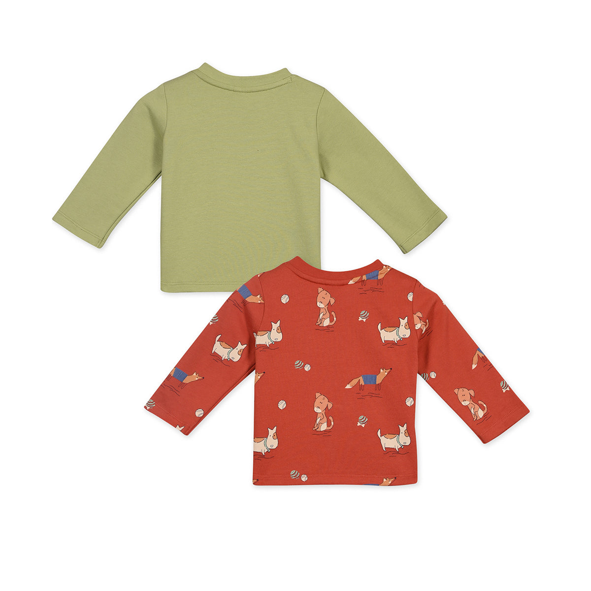 Boys Cotton Pack Of 2 Full Sleeves Animal Printed T-shirts - Rust & Olive