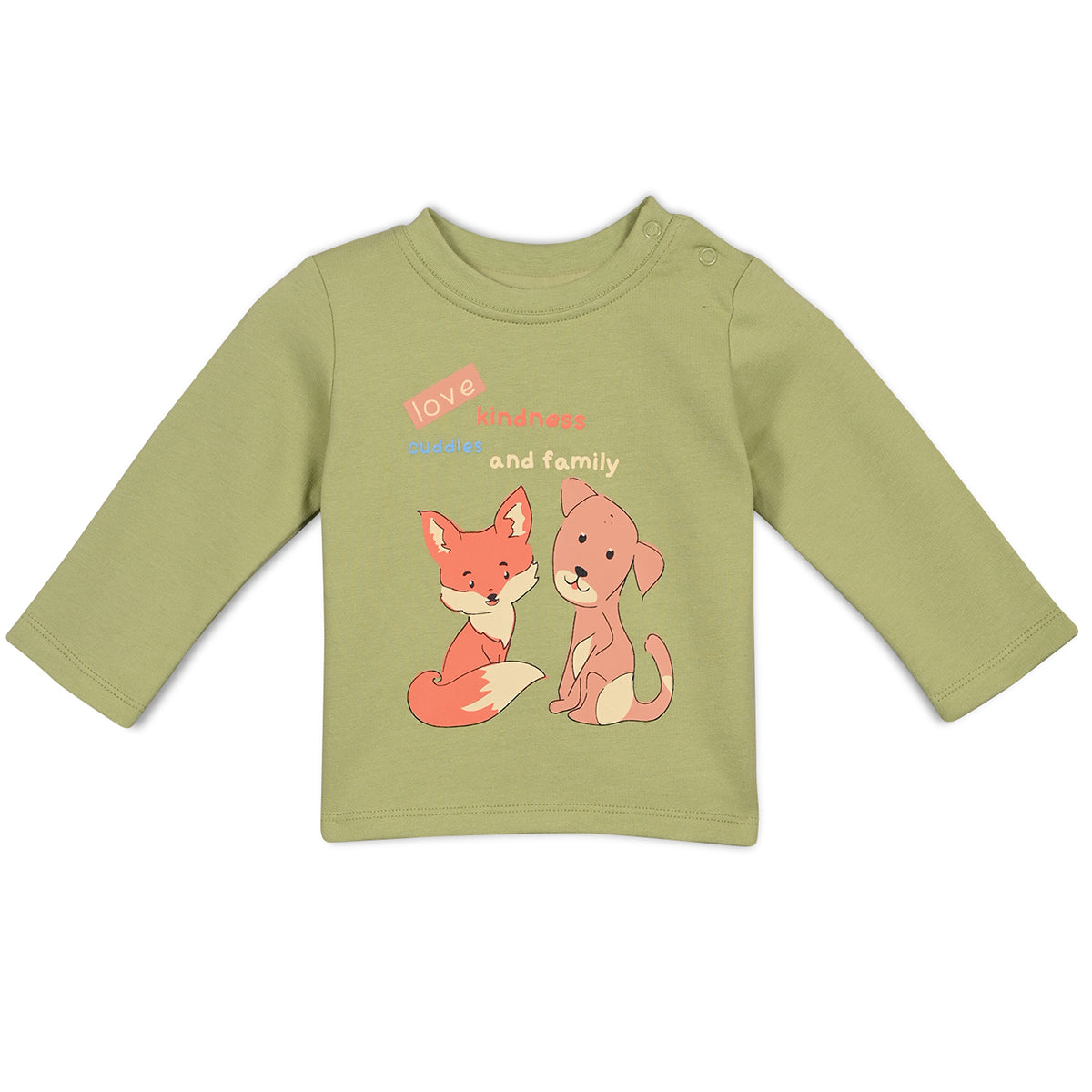 Boys Cotton Pack Of 2 Full Sleeves Animal Printed T-shirts - Rust & Olive