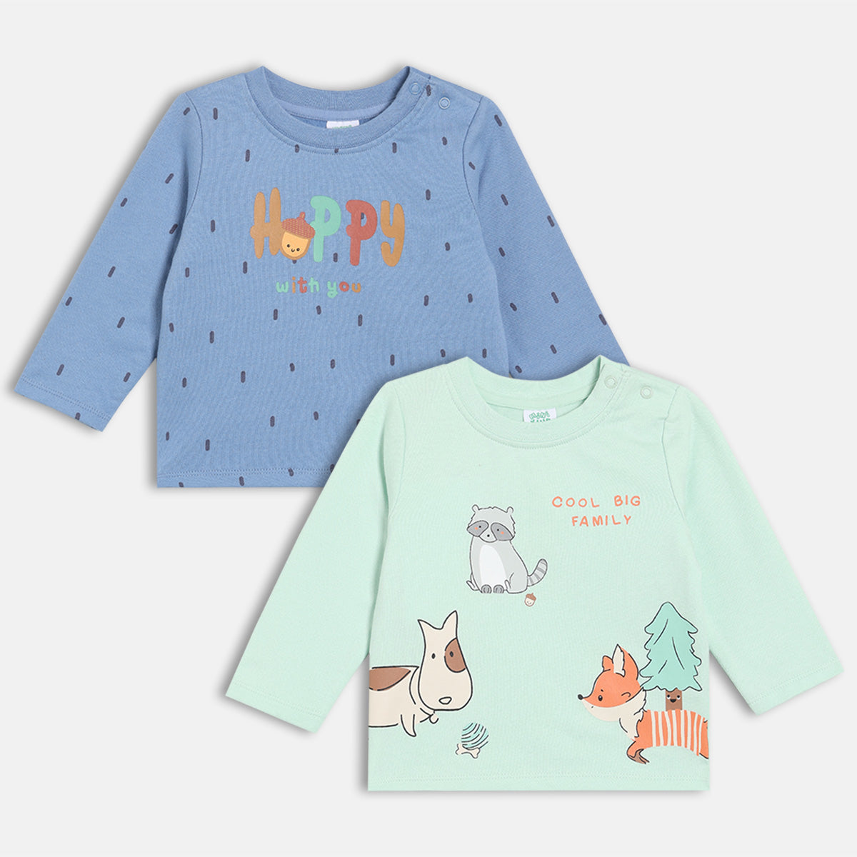 Boys Full Sleeve Printed T-shirt - Mint Green & Blue