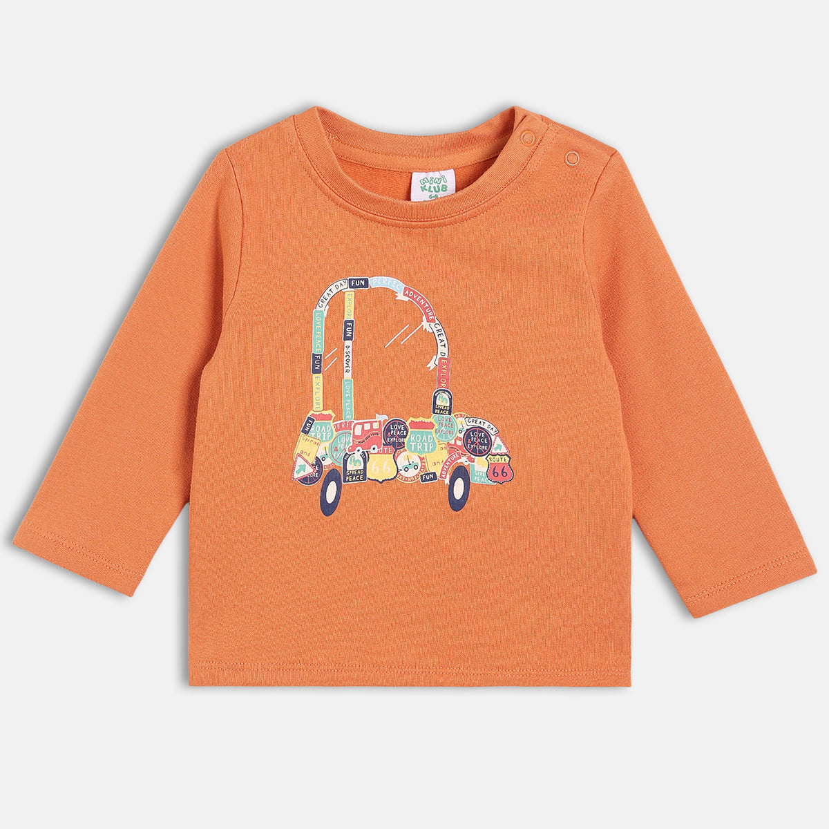 Boys Cotton Pack Of 2 Full Sleeves Car Printed Tees - White & Orange