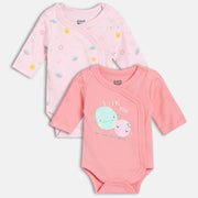 Girls Dark Pink/Light Pink Front Open Full Sleeve Body Suit