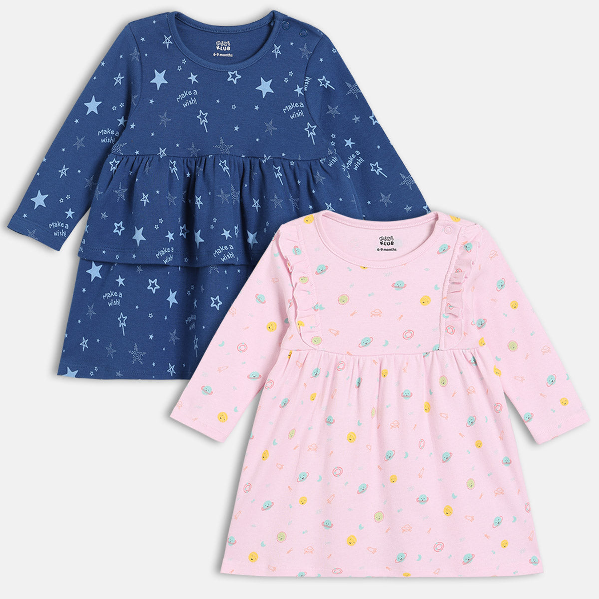 Girls Navy/Pink Round Neck Knee Length Dress