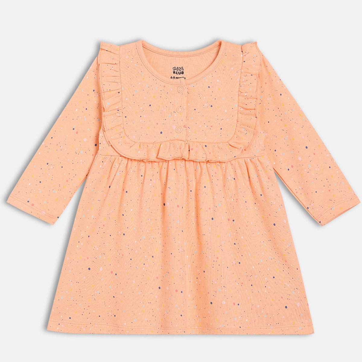 Girls Green/Peach Round Neck Knee Length Dress