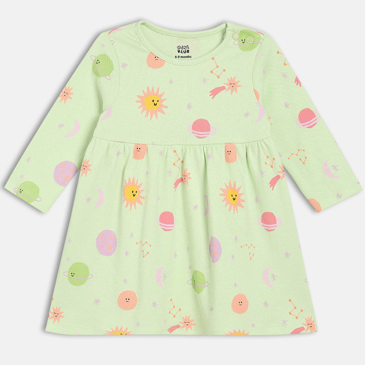 Girls Green/Peach Round Neck Knee Length Dress