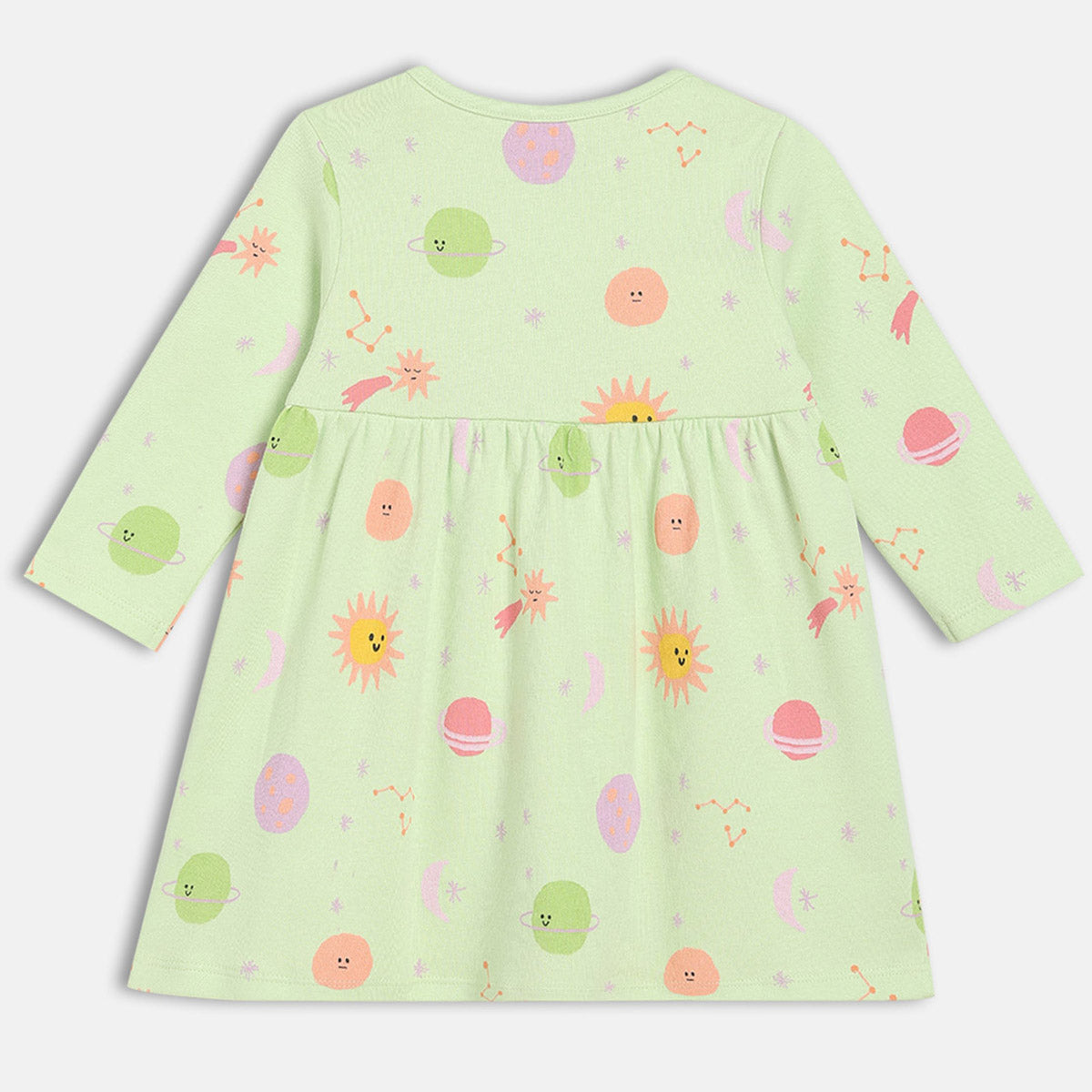 Girls Green/Peach Round Neck Knee Length Dress