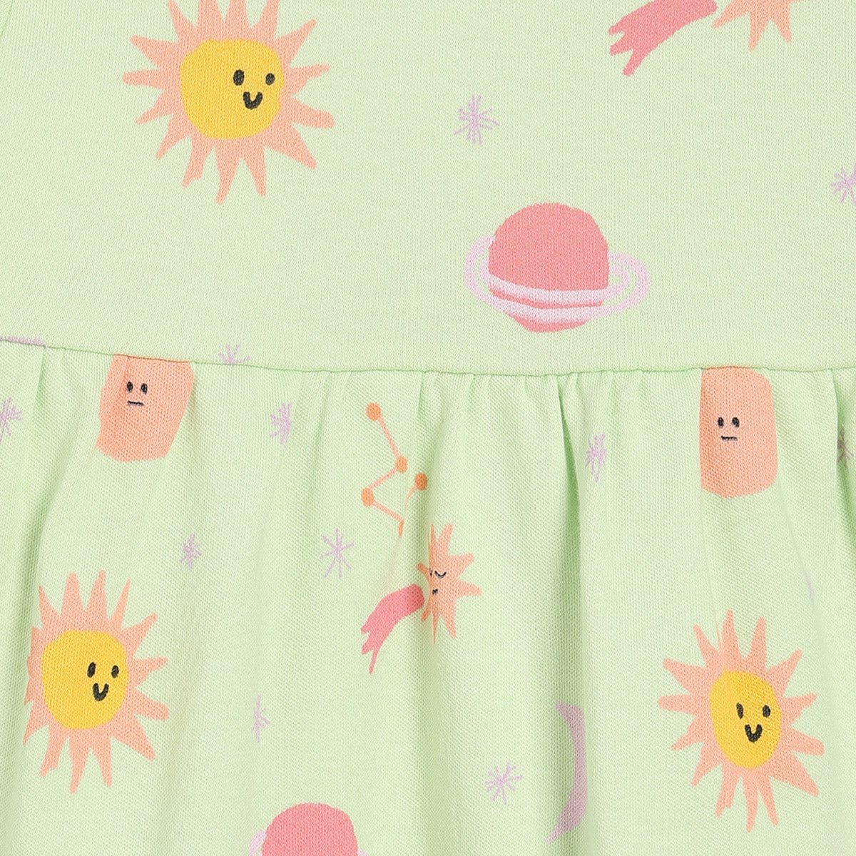 Girls Green/Peach Round Neck Knee Length Dress