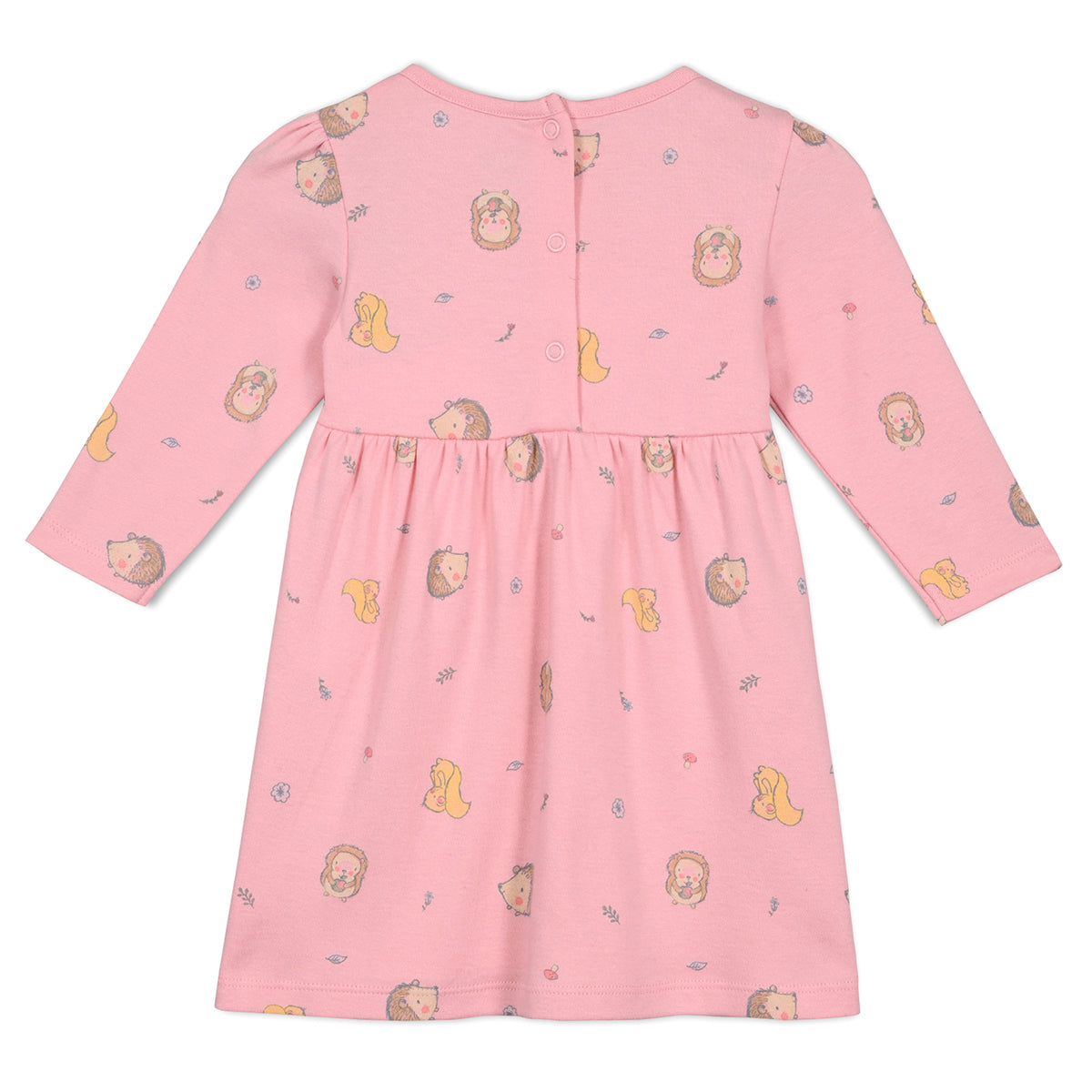 Girls Cotton Pack Of 2 Full Sleeves Animal & Floral Printed Dress - White & Pink