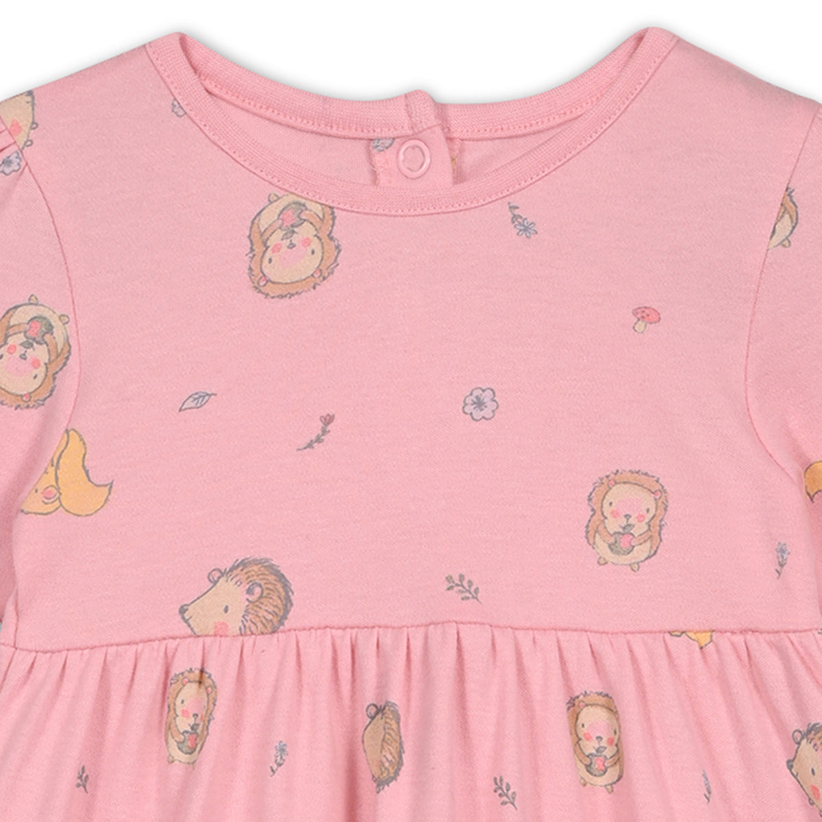 Girls Cotton Pack Of 2 Full Sleeves Animal & Floral Printed Dress - White & Pink