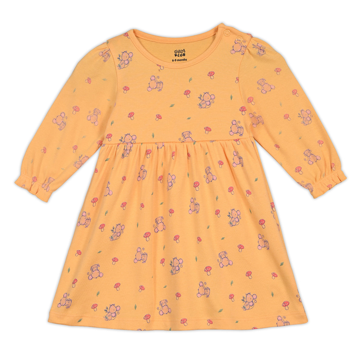 Girls Cotton Pack Of 2 Full Sleeves Animal & Floral Printed Dress - Mustard & Blue