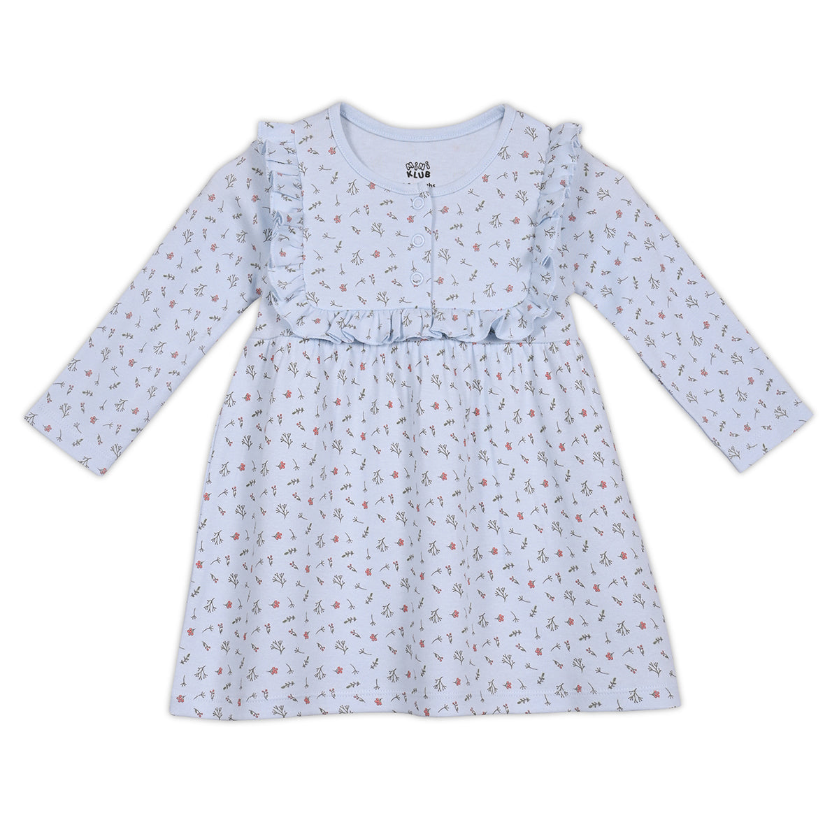 Girls Cotton Pack Of 2 Full Sleeves Animal & Floral Printed Dress - White & Blue