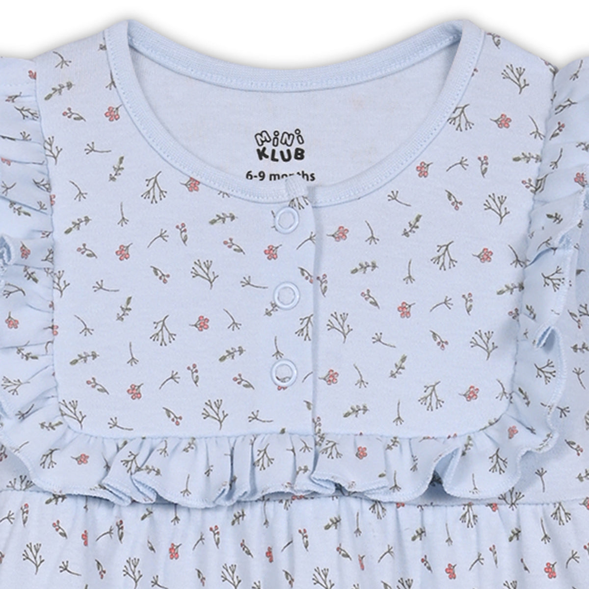 Girls Cotton Pack Of 2 Full Sleeves Animal & Floral Printed Dress - White & Blue