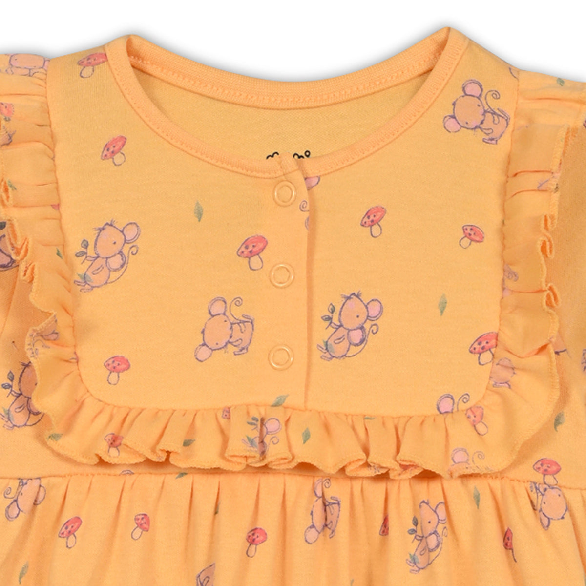 Girls Cotton Pack Of 2 Full Sleeves Animal Printed Dress - Mustard Yellow & Peach