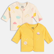Girls Multi/Yellow Front Open Full Sleeve Front Open Vest