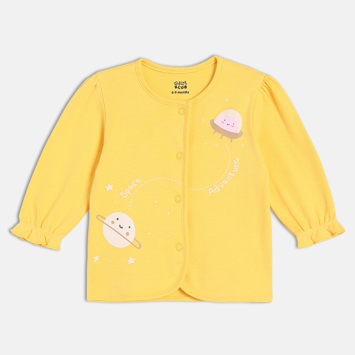 Girls Cotton Pack Of 2 Full Sleeves Clouds & Planets Printed Front Open Vests - Pink & Yellow