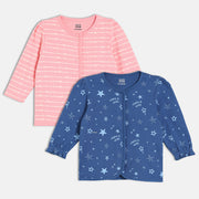 Girls Pink/Blue Front Open Full Sleeve Front Open Vest