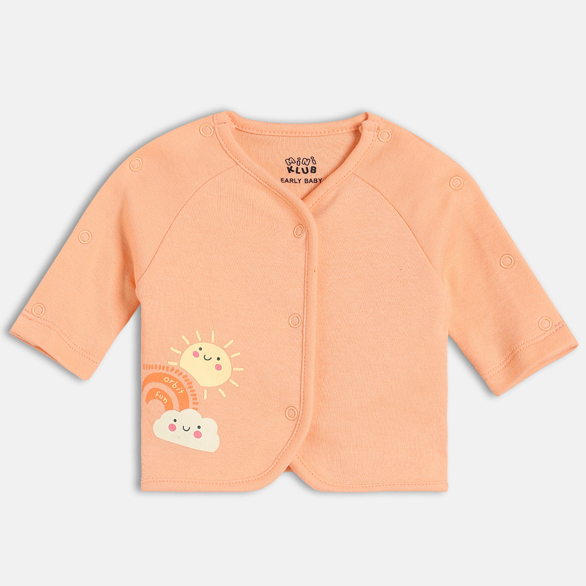 Girls Cotton Pack Of 2 Full Sleeves Sun Printed Front Open Vests - Green & Peach