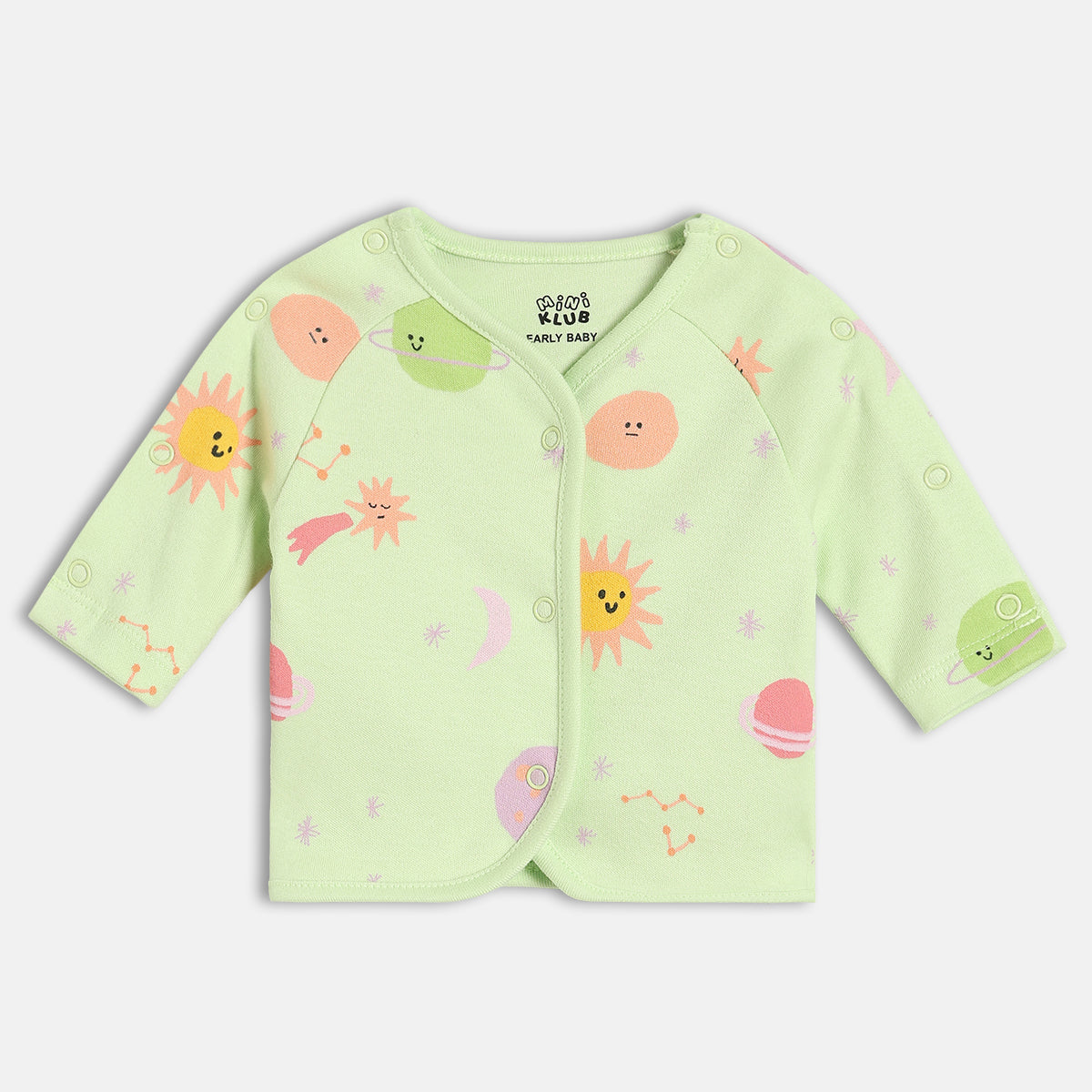 Girls Cotton Pack Of 2 Full Sleeves Sun Printed Front Open Vests - Green & Peach