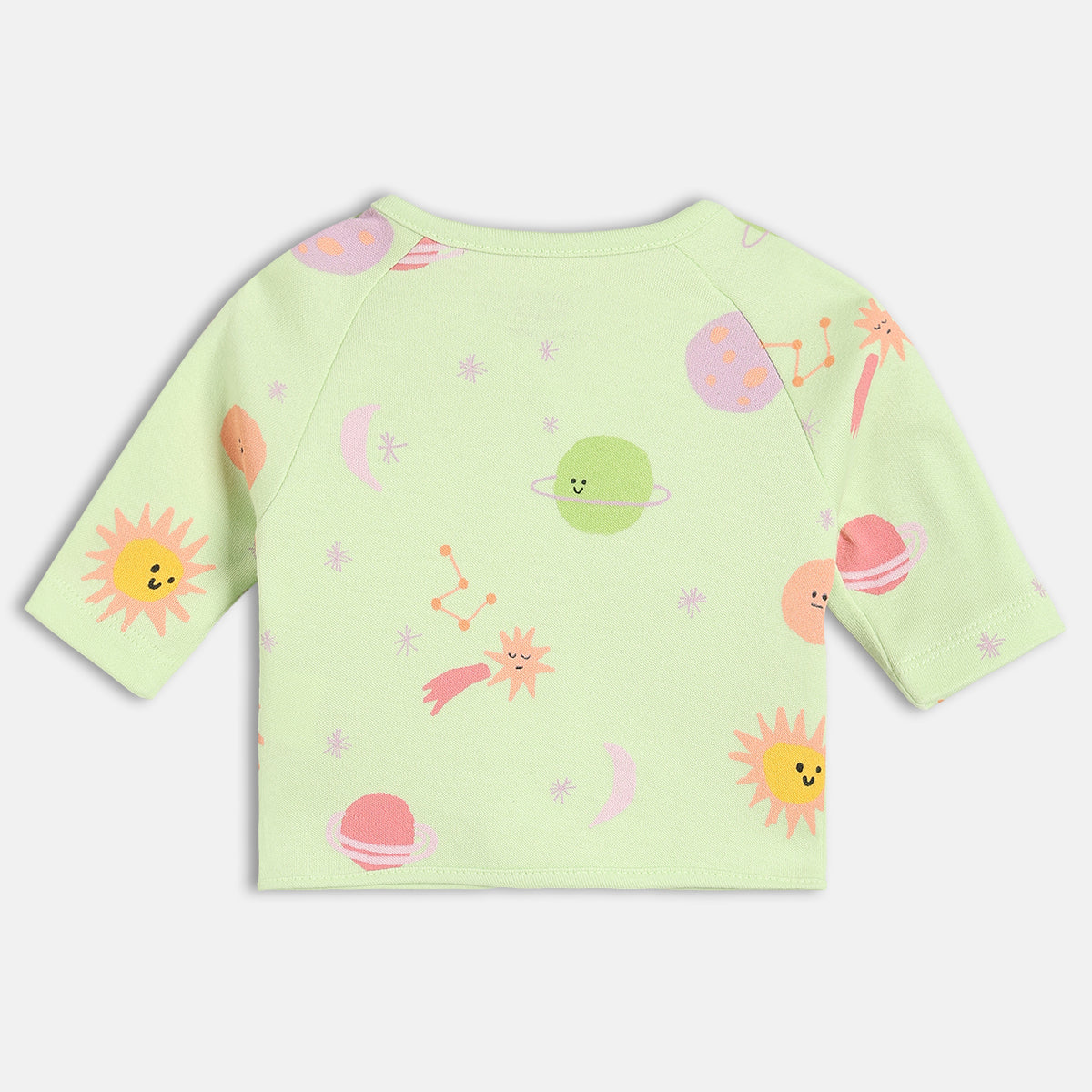 Girls Cotton Pack Of 2 Full Sleeves Sun Printed Front Open Vests - Green & Peach