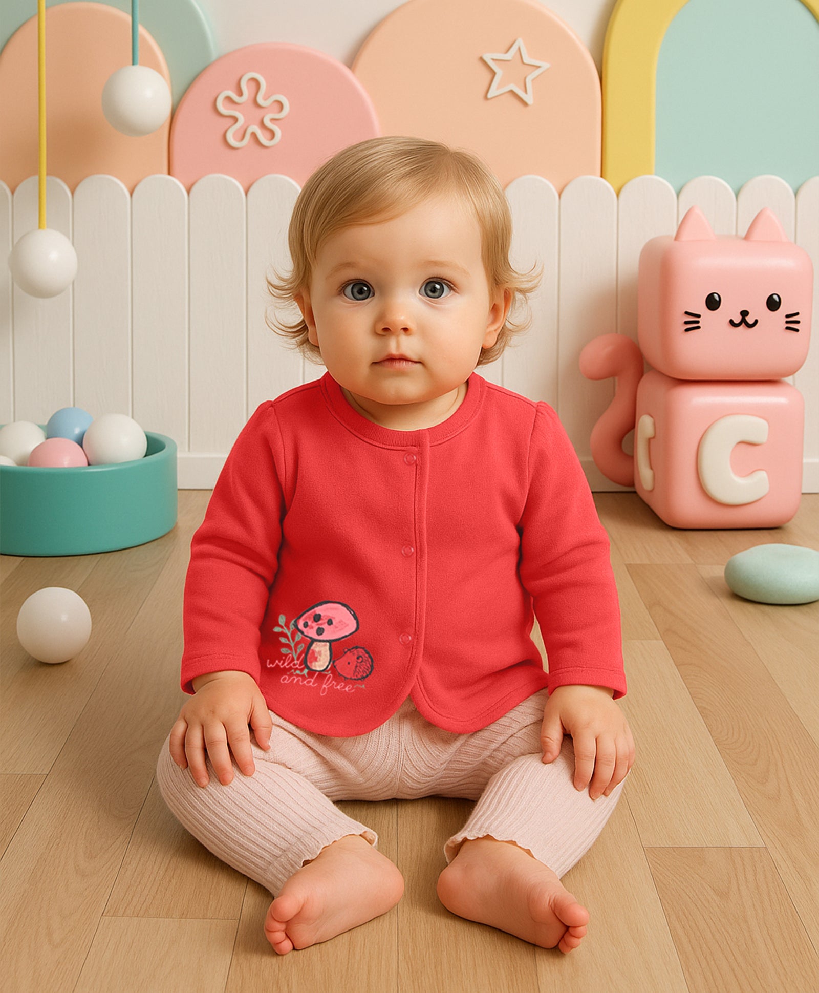 Girls Cotton Pack Of 2 Full Sleeves Animal Printed Front Open Vests - Red & White