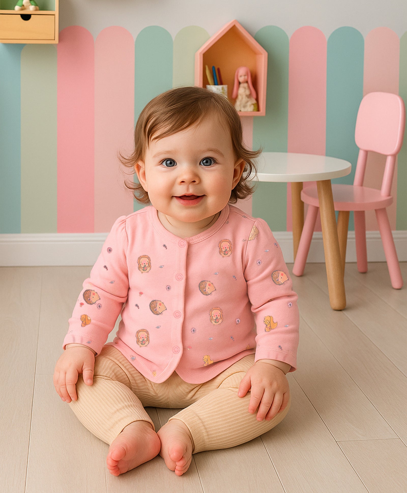 Girls Cotton Pack Of 2 Full Sleeves Animal Printed Front Open Vests - Pink & Orange