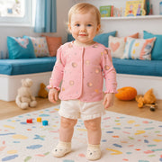 Pink/Yellow Newborn Girls Front Open Full Sleeve Front Open Vest
